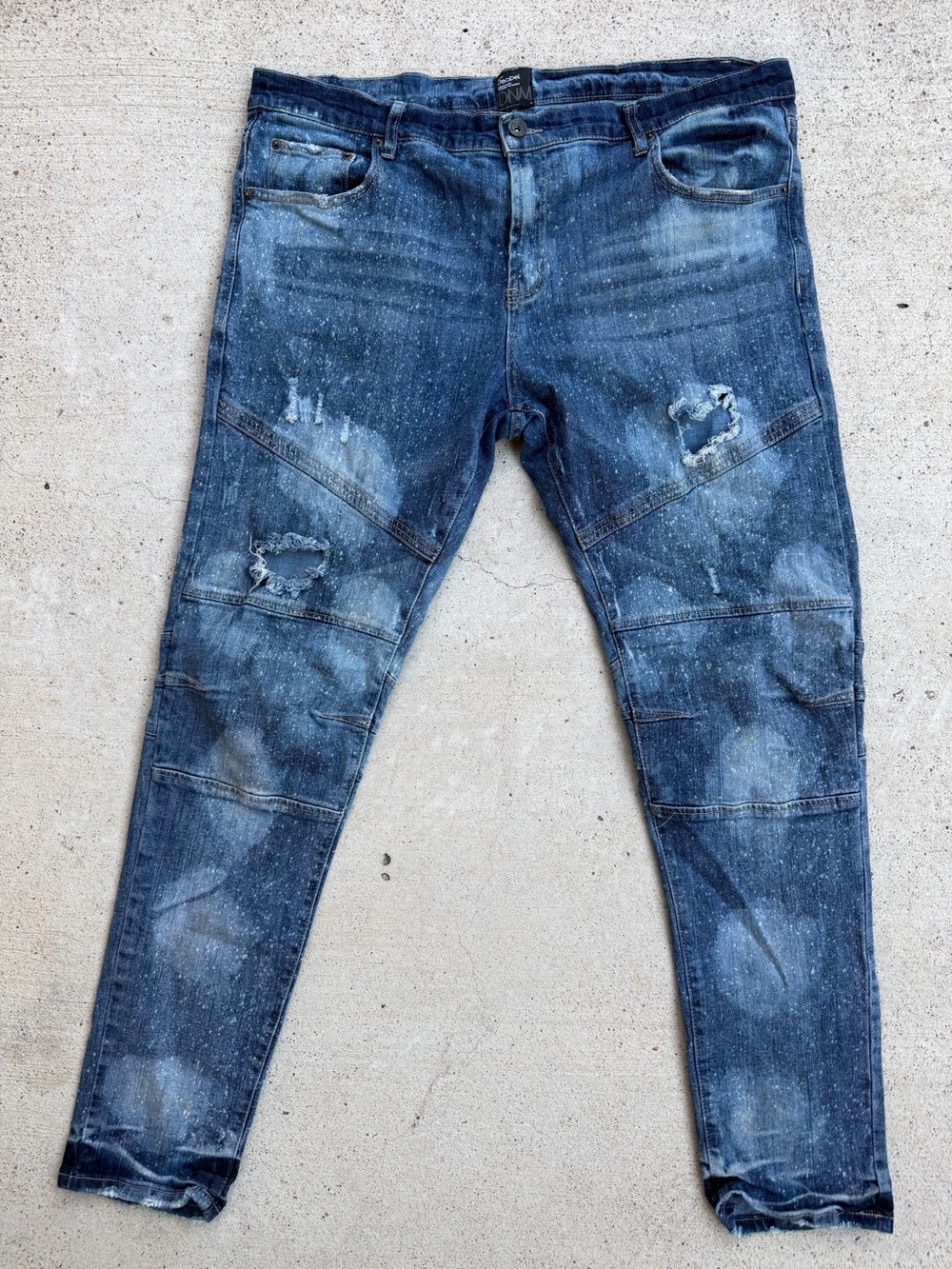 Decibel DNM Moto Biker Distressed Paint Splatter Slim Jeans Mens 42x34